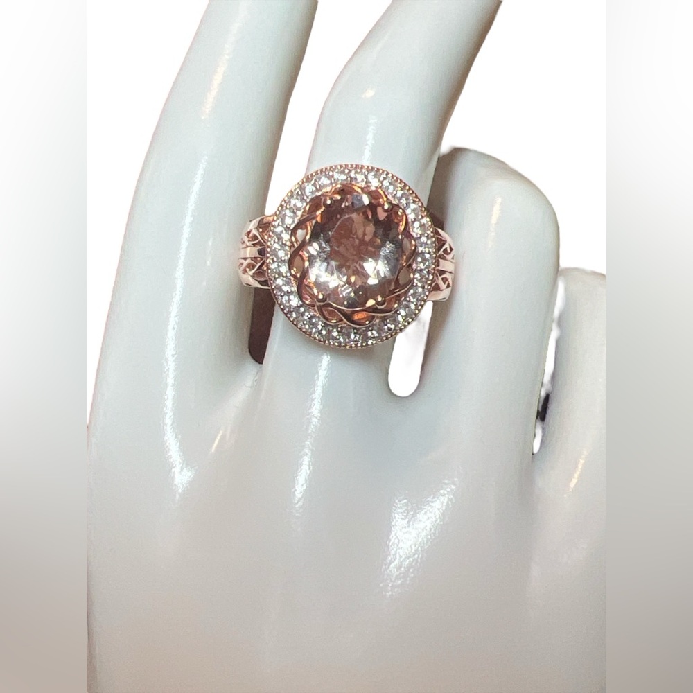 Peach Morganite Ring Rose Gold Plated Filigree .925 Silver Tested US Size 11‎ - Picture 2 of 7